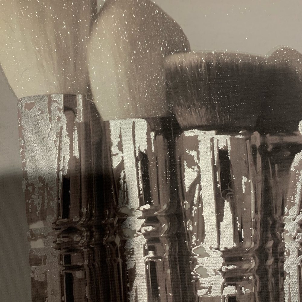 Large Canvas Wall Art Metallic Makeup Brushes Art Print - Silver and Grey